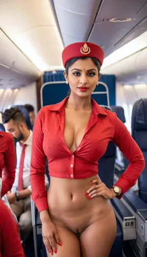 The Indian Air hostess standing in the aircraft full of passengers was wearing a sexy red cap and a picture-perfect figure, captivating everyone in the aircraft