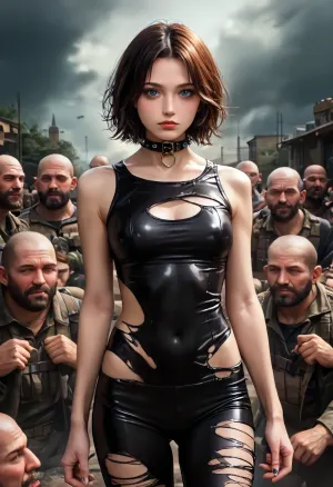 La fille au rouge à lèvres noir, au collier de chien et à l'eyeliner se tenait debout avec ses cheveux d'homme de main. Elle portait une tenue sans manches qui montrait ses bras et ses jambes tonifiés. Son ombre à paupières fumées et ses caractéristiques définies