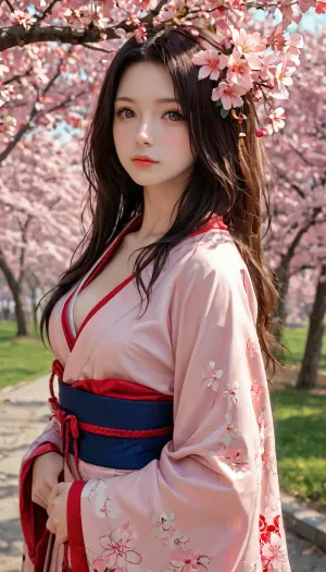 La photo d'une geisha debout sous une photo de bigeyes est à couper le souffle. Elle a de longs cheveux, de petites poitrines, et un kimono qui embrasse parfaitement ses courbes. Ses yeux sont captivants et vous font sentir comme si vous étiez