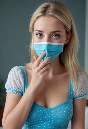 Une blonde aux grands yeux bleus et aux seins percés agitait la main en l'air alors qu'elle se tenait sur le côté de la piscine. Elle avait des vêtements déchirés, un petit collant noir, une robe longue, des manches courtes et une robe longue