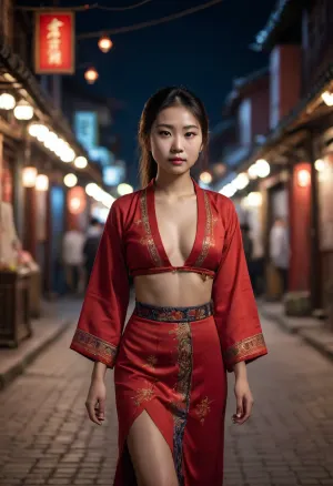 A menina chinesa passou pelo quarto da noite, sua roupa nacional sem botões batendo no vento. Ela tinha um olhar determinado em seu rosto enquanto ela escaneava as ruas para qualquer sinal de perigo. Seu coração correu enquanto ela ouviu passos atrás dela,