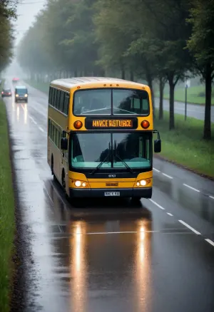 bus on a wet road