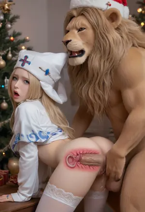 (Boa Hancock One Piece), Snow Maiden in a New Year's hat against the background of a Christmas tree, cheating on her husband, vaginal x-ray, massive cock, bent over, under a large lion cub, lion cub fucks her in the vagina, red cock fucks her in the vagina, vaginal sex, detailed, fetish, zoophilia, lion cub fucks girl from behind, second_dog_fucking_in_the_mouth, front_fucking_dog_in_the_mouth, top down, doggy style, slender body, Russian armor, Russian kokoshnik, warrior girls covered in royal purple in the royal chambers, white stockings, wedding ring, ahegao, side view, moans, smile, at home, late night, athletic body, detailed face, 8k, detailed hand, super detailed, Russian, clothes, papakha, <lora:708827_training_data:.5>, <lora:detailed_notrigger:.5>, <lora:WTS - WhatTheSuck - v1:1.1>