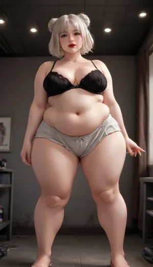 Masterpiece, high quality, highly detailed, hdr, 4k, Very low angle view, full body view. Super realistic photography. Obese depraved cinical Helen, Fat Finnish hairy woman, white skin, freckles, white hair in a bun, bright big green eyes, very thick red lips, huge saggy tits under a bra, big nipples sticking out and pulling the fabric, very horny girl, full body photoshoot, luxury bra, one, breast, out, piercings nipple, <lora:one breast out XL:.9>, <lora:278488_training_data:.5>