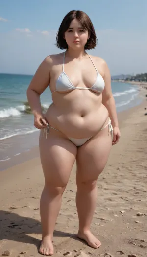 3d, Excellent image quality, good sharpness, Masterpiece, high quality, highly detailed, her, 8k, Chubby beauties in mini bikinis frolic on the beach, round asses, very small breasts, tummy saggy, wide hips, Bulging pubis, full body photoshoot, no bra, topless, megachubsdxl, morbidly, obese, funny, <lora:megachubsdxl_13:.5>