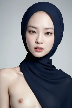 woman, pale skin, no make up, hijab, topless, clean shaved pussy, <lora:S-shape body:-0.8>, <lora:JENNIE:.5>