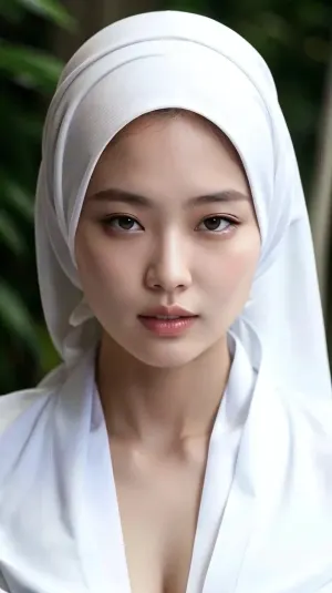 woman, White Hijab, topless, <lora:S-shape body:-0.8>, <lora:JENNIE:.5>