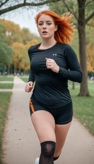 The curvy runner: a dance with sunlight in the park