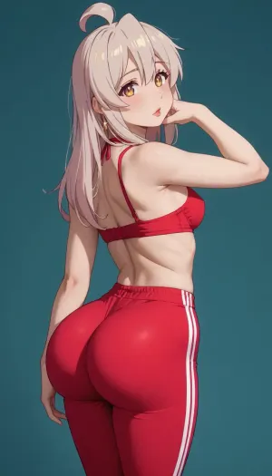high quality, masterpiece, uhd, 2girls, small breasts, long white hair, ahoge, thicc, thigh gap, wide hips, large ass, oyama mahiro from onimai, ditz, bimbo, dumb, clueless, slut, ass focus, shirred yoga pants, athletic apparel, huge ass, massive ass, fat ass, , <lora:mahiro_xl_rev2:.5>, <lora:Oyama Mahiro XL V1:.5>, <lora:398313_training_data:.5>