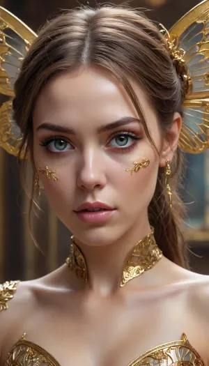 photo, 8k portrait of beautiful cyborg with brown hair, intricate, elegant, highly detailed, majestic, digital photography, art by artgerm and ruan jia and greg rutkowski surreal painting gold butterfly filigree, broken glass, (masterpiece, sidelighting, finely detailed beautiful eyes:1.2), hdr, realistic, high definition, <lora:add-detail-xl:-1>