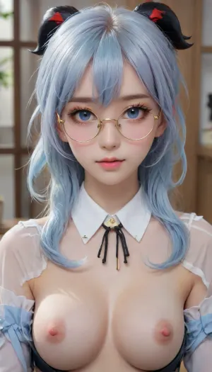 甘雨秘书, Secretary uniform, Ganyu secretary, 甘雨, Natural posture, vivid expression, Game characters, 2D, anime style, Ganyu, office, Ganyu cosplay, Genshin Impact, ((with tears in my eyes)), biting lower lip, Big breasts, Grievances, SM, porn, C cup, crying, Femdom, Erotic, Kneeling, grievance, (((The whole body is visible))), (((Round gold-rimmed glasses))), (((narrow low face))), young face, Super realistic, perfect lighting, (best shadow), 8K, UHD, clear image, (best lighting), highest quality, ultra-detailed images, fine details, high resolution, 8k, (skinny waist), (skinny), Asian, (20 years old), bright black eyes, Light blue hair, long hair, very detailed face, blush, white skin, tt_flat, BJ_Oxygen, krnpp, <lora:reallora1:.5>, <lora:Oxygen girl_SDXL1.0:.5>, <lora:karina_sdxl_v10:.5>, genshin-ganyu, blue hair, purple eyes, <lora:ganyu_SDXL10-000008:.5>, ganyu, (genshin impact\), <lora:anyu_all:.5>