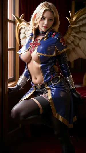 (masterpiece, best quality:1.2), intricate details, lyco, (GoodHands-beta2:1), vampire vamp, 1girl, curvy body, braided hair, brunette, clothing cutout, navel, wings, pointy ears, cross, elbow gloves, red eyes, light smile, (mature female:1.2), large breasts, <lora:ygo_vampire_vamp-000025:1>