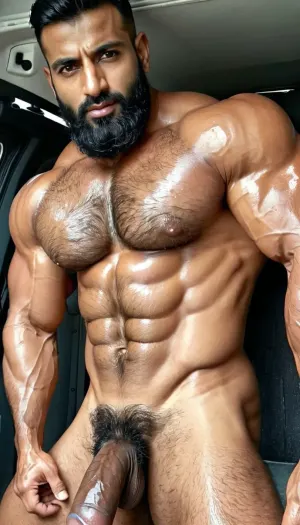 ('Junaid Khan' and 'Afzal Khan' are best friends, Both are Naked), Very ruggedly handsome Big Muscular Indian Muslim bodybuilders proudly showing their Big Cock in the Army Van, (Handsome and Hot Muslim hunks with very long beard), dark and rough Muslim men, (40 year old, Muslim, tall muscled Arab Indian dark male, rough, dominant, daddy, hairy armpits and Chest, bodybuilder, enormous thick long dark cock, perfect fingers, oily Sweaty body, small black grey hair slicked back, dilf, Big seductive eyes, Wet body), (big black circumcised penis with big testicles), (rain drops), ultra sharp high definition details, pubic hair, professional photography, sharp focus, 4k high definition, insanely detailed, RAW photo, HDR, hyper-realistic, cinematic lighting, photo realism, Big, cock, <lora:xpenis-1.5e:.5>, <lora:pein:.5>