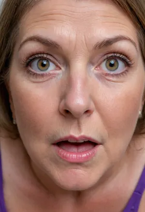 View from below, Fat mature woman, granny, (gilf:1.4), long brown hair, (open mouth), (detailed skin texture, skin imperfections), (age-appropriate skin condition, wrinkles, wrinkled skin, wrinkled face), (highly detailed eyes, high resolution eyes, high quality eyes, highly detailed hair), (same color eyes, symmetric eyes, matching eyes, detailed eyes, detailed iris, detailed pupils, limbal ring around iris, perfectly round iris, perfectly round pupils), (expressive eyes, striking eyes, captivating eyes, mesmerizing eyes), highres, extremely detailed, 8k photo, best quality, beautiful lighting, natural light, realistic, erotic, photorealistic, photo, photography, detailed, in focus, UHD 8k, focus stacking, downblouse, nipslip, <lora:RealDownblouseXL2:.5>