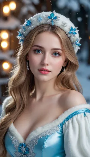 masterpiece, uhd, 8k, best_quality, epic ultradetailed, rich detailed, maximum resolution, wallpaper hdres artstation, epic super detailed, rich detail, create professional art image on the winter holiday christmas, Snow Maiden