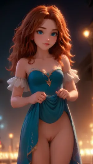Merida lifting her dress showing her pussy, skirtlift, <lora:skirtlift_xl:.5>, <lora:princess_xl_v2:1.4>