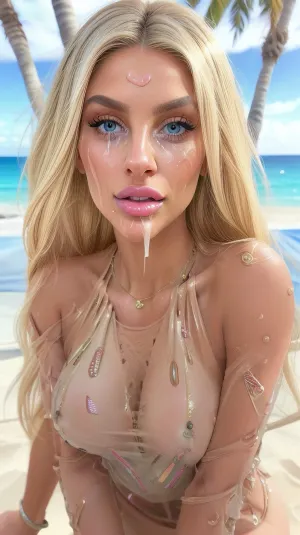 1girl, solo, masterpiece, best quality, hard nipples, blonde hair, 22 years old, nsfw, long hair california blonde, Hairstyle Straight Hair Reversed, clear gray eyes, sublime face, candy pink lips, (tanned skin:1.3), (athletic body:1.3), in a beach bar, S036_KaterinaRozmajzl, (8k uhd:.8), ultra-detailed, RAW Amateur Photo, (See-through:1.5), cutout dress, cumfacial55, cum, on, face, cumshot, cumfacial, facial, <lora:detail_slider_v4:.5>, <lora:detailed_eye-10:.5>, <lora:cutoutdressv1:.5>, <lora:lips:.3>, <lora:cumfacial55_v2:.9>
