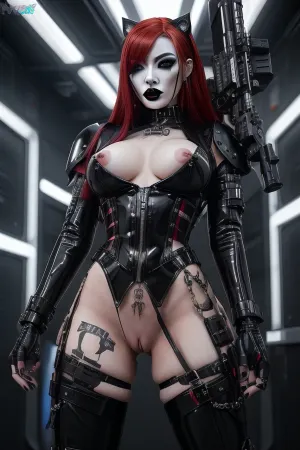 Goth make-up, Goth cyborg, sci-fi, sexy, Asian, pretty face, red hair, nude, spread pussy, vagina, porn, masturbation, stockings, squirting, NSFW, slut, pov, looking down at, standing over, on top, porn hub, piss, peeing, urinate