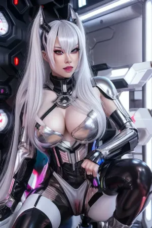cyborg, synthetic skin, silver skin, metal skin, all metal, sci-fi, sexy, Asian, pretty face, perfect face, sexy eyes, silver hair, pig tails, goth, nude, spread pussy, vagina, porn, stockings, NSFW, slut, pov, looking down at, standing over viewer, on top, porn hub, piss, urinate, <lora:Asian girls faceV2:.5>, squirting, peeing, female, masturbation, <lora:squirt:.5>, spread, pussy, <lora:Pussy_Spread_v01:.5>