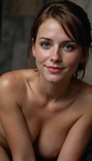 Baldur's Gate official portrait, character, fantasy_character, 1024x768, female, sexy, (((in very sexual erotic pose))), brown short hair, short ponytail, full body, (((full body view))), (((high detailed legs))), (((high detailed fingers))), ((very much want have sex)), ((high detailed pores on skin)), 21 years old, well-build body, medium tits, small lips, lots of freckles face and skin, blush on the checks and nose, (raised nasal tip, upturned button nose, upturned nose, delicate nose, nose), hypnotized loving grey eyes, brown wild wet hair with sidelocks, very sexy smile, masterpiece, highest quality, highest quality visuals, highest details, Baldur's Gate 1 Portraits, (1998)