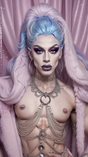 Young beautiful Drag queen, skinny body, naked male body, drag, queen, fakelips, huge, lips, lip, filler, penerec, penflac, flaccid, penis, erect, <lora:AlienQueen:.3>, <lora:fakelips:.2>, <lora:airoticart_penflac-penerec-1-LORA:.1>