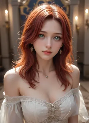 (Throne Room Lighting), Soft, warm candlelight illuminates the space, casting long, tantalizing shadows across the walls and onto your kneeling form. The flickering flames dance in the silver chalices placed strategically around the room, their gentle glow reflecting off the polished marble floors., (Mistress Aethany's Expression), with her red hair and Her emerald eyes burn with an inner fire, a piercing intensity that seems to see right through you, into the depths of your soul. A wicked gleam plays in their depths, hinting at the darker desires that lie beneath her regal facade., (Your Submission), Your face remains tilted upward, lost in the hypnotic pull of her gaze. Tears of joy and reverence glisten on your lashes, mingling with the sweat that beads on your brow from the heat of her touch and the fervor of your devotion.