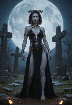 world of warcraft draenei costume, all body, full view, stands, stands astride in the cemetery, night, moon