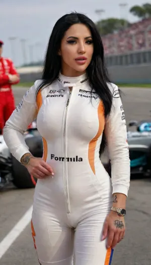 Female driver standing next to her formula one car, blowing a kiss, car race track, (((formula one car:1.5))), formula one race, F1, formula one, unzipped race suit in front, black hair, tattoos, realistic, real, hyper, influencer, Instagram, beautiful, sexy, f312b, masterpiece, best quality, high resolution, ultra detailed, Blowing, A, Kiss, From, Hand, bmbplora, <lora:Beautify-Supermodel-SDXL:.8>, <lora:f312b_SDXL-prodigy-LoRA-v06:.8>, <lora:323398_training_data:.8>, <lora:256210_training_data:.9>, <lora:bimboxl_02:.9>