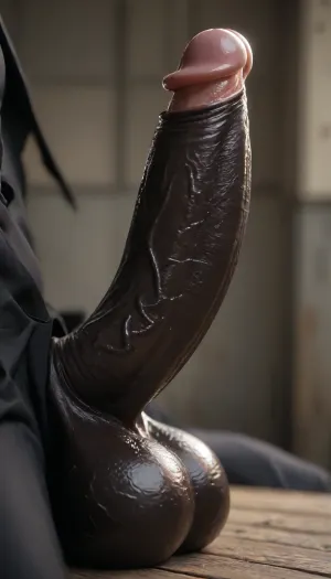 penis focus, huge dark black male, black brut, extremely huge dark black cocks, (hyper gigantic dark black torpedo penis), massive dark black penis, super thick dark black torpedo penis, enormous dark black penis, huge dark black balls, penis and balls in full view, whole body view, oiled skin, side view