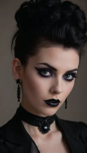 (avant-garde snapshot aesthetic, sensual portrait, goth model:1.6), (goth style, extreme goth makeup, extreme goth piercings, intricate goth hair style:1.8), (focus on eyes, sharp focus on eyes:1.7), (feminine beauty, feminine seduction:1.3), (warm and inviting color palette:1.2), (subtle contrasts:1.1), (contrasting soft shadows:1.1), (sexual tension, sexual desire, intimate foreplay, sexual ecstasy, desperate arousal:1.3), (shallow depth of field:1.4), (dramatic lighting:1.3), (blurred background:1.1), (detailed skin, maximum skin detail, detailed clothing:1.3), (natural skin texture, natural hair texture, vellus hairs, goosebumps:1.3), ziprealism