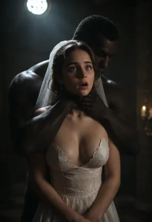 interracial, Persian plump bride, Innocent face, dark room, black walls, black curtains, He bites the bride's breast. hardcore, no electricity, no light, dark night, moonlight rays, blue shade light, ambient lighting, night, bent forward, shocked face, woman crying, ruined makeup, huge black brutes fucking the bride in full nelson position, wedding dress, huge size naked black brute, black hand chokng the bride, hold bride's neck, choke, orgasm., glowingdust, Secret photo, peeping, betrayal, candid photo, 70-200 mm lens, bokeh, Rainbowiridal, Spiral, rainbowiridal, palette, Shiny..., Bright..., Intense, gaze, Fire, dragon, Amber, cat, Anthro..., woman, Genetically, modified..., (many, hands, caress, a, woman's, body:1.3), BadX, shocked, nonplussed, <lora:dark:.5>, <lora:Stunning_eyes_2:.7>, <lora:shocked:1>