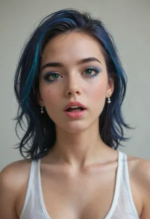 Indigo makeup, pretty thailand girl, 18 years old, <lora:mix18:.8>, open mouth