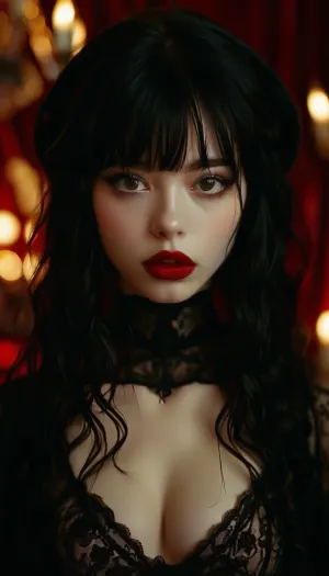 gothic, goth, pale skin, dark black-red eyes, black hair, bangs hair, black eyeliner, (black lipstick), white skin, perfect eyes, small eyes, detailed eyes, small nose, good anatomy, ultra detailed, high resolution, fake breasts, slut face, whore, (ahegao:1), sexy posing, (illustration:1), (hand drawn:1), (anime:1), <lora:MJ52:1>