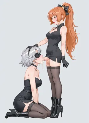 Sexy ginger 18 years old girl staying on her knees in front of herr futanari boss mistress, office sexy schholgirl outfit, mistress outfit, black skirt, haflnude, stockings, high heels, futanari boss put dick in her mouth and cum in her mouth deep throat, boss futanari holding her head, forced her head on his dick, oral sex, excessive, cum, vomcum, jinliu, default, clothes, silver, hair, blue, and, white, chinese, dress, 1girl, red, eyes, long, boots, black, gloves, bangs, bare, shoulders, ponytail, footwear, Blindfold, with, crescent, marking, eyepatch, covered, <lora:209970_training_data:.5>, <lora:jingliu-a3-Tanger-000014:.8>, <lora:cartoon_stickers_xl_v1:1.3>