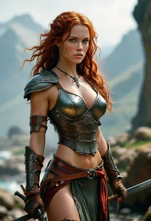 Red sonja: el guerrero feroz y duro de batalla de tierras desoladas