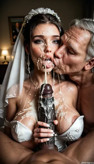 (POV of an giant black man with large oily black penis cumshot on the cuckold Groom and bride's face), ((cum on woman, hair)), huge amount of cum on both faces, cumbucket face, sticky sperm drenched, cum spray, (((The white cuckold man is kiss the bride))), a Curvy Persian bride in a beautiful white slutty and cutout wedding dress sitting on a luxurious bed, ((white cuckold groom in a suit gently hugging her)), on bed, (both looking at each other lovingly), soft candlelight and moonlight glowing in the room, rose petals scattered around, dreamy and intimate atmosphere, fantasy style, highly detailed, A romantic bedroom scene, cinematic lighting, romantic_couple_poses, green, eyes, blue, brown, perfecteyes, spitbubbles, littlebubbles, spitstring, woman, cum, on, face, <lora:dark:.3>, <lora:1365620_training_data:.4>, <lora:PerfectEyesXL:.4>, <lora:Spitbubbles:.5>, <lora:JustCum:.5>
