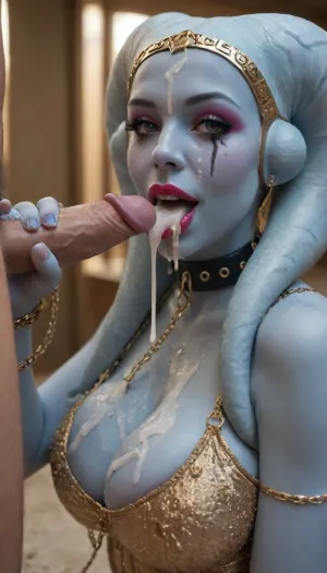 Masterpiece 3/4 portrait, (((Fwip Garsa blue skin twi’lek alien from Star Wars))), 40 years old, (((sexy Italian MILF))), mature, tall, slim, graceful, elegant, classy, (((completely blue skin, blue skin face))), blue skinned legs, blue skin arms, best quality, masterpiece, POV view, high resolution, rough skin, detailed eyes, (((big huge fake tits cleavage:1.5))), (((bdsm slave collar))), (((man pulling chain leash:1.5))), ultra deep tanned, broad shoulders, big tits, beautiful detailed eyes, depth blur, visual key, vibrant, very detailed, inside a desert adobe hotel lobby, choker, opulent jewelry, soft and warm lighting, luxury details in the background, ultra-detailed, sophisticated ambiance, smiling at the viewer, accurate hands, detailed fingers, happy smiling, (((slutty bimbo heavy eyeshadow, mascara, lipstick:1.5))), (((giving a handjob:1.5))), 1man, penis, (((angled side view))), (((excessive cum in mouth, cum dripping from face, cum on tits)))