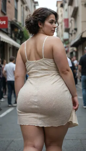 Black hairy fat, obese overweight woman. Standing.posing.The exhibitionist woman, street, dress out, LIFT, UP, DRESS, CURTSEY, FROM, BELOW, BACK, <lora:Lift Up Dress:.8>