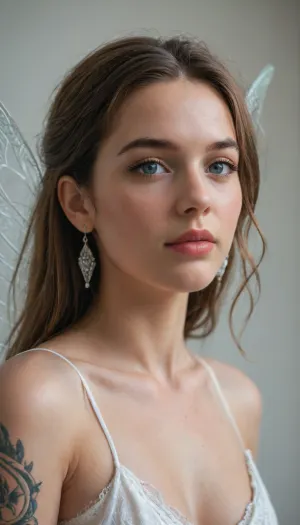 a mystically enigmatic arcane nymph, an ethereal being of intricate beauty and ancient power. The image, a stunningly detailed digital painting, captures her essence with lifelike precision. She exudes an otherworldly aura through her shimmering iridescent skin, intricate glowing tattoos, and eyes that seem to hold the secrets of the universe. The high-resolution rendering of her flowing, luminous robes and delicate, fairy-like wings adds to the overall majesty of the scene. This captivating depiction conveys a sense of wonder and mystery, drawing viewers into the enchanting realm of the supernatural.