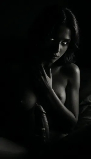 (masterpiece, best quality, photorealistic), ((monochrome:1.6)), ((black and white only:1.5)), soft candlelight, chiaroscuro shadows across linen sheets, quiet intimate glow, man and woman nude in bed, lying close, bodies relaxed and visible in full view, ((woman jerking him off slowly:1.7)), one hand wrapped around his cock, her palm and wrist slick with motion, ((his cock fully exposed, cum gushing onto her forearm and fingers:1.7)), (cum streaking in mid-air), (glowing eyes:1.5), soft flushed smile, skin glistening with warmth, the moment tender and filthy his body tensed, chest rising, lips parted in silent release, cum still spilling in her grip camera low and close, focused on cock, hand, cumstream, and candlelit intimacy bedroom silent, sacred, soaked in breath and heat, <lora:ral-chrosc-bw:1>, <lora:dark:1>