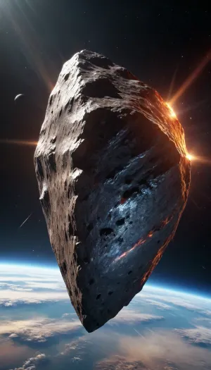 Huge meteorite at high speed flying toward Earth, photorealism, 4 K