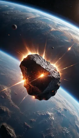Huge meteorite at high speed flying toward Earth, photorealism, 4 K, <lora:xl_more_art-full_v1:.4>