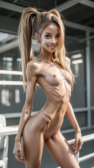 Totally naked skinny bimbo fitness model 18 years old ath the beach, super tiny ass, without bra, small hips, totally nude, a tall skinny super cute girl, photo realistic, (straight legs:1.3), (no clothes:1.2), (nude:1.2), (naked:1.2), stands on her feet, legs wide apart, (smile:1.3), oiled body, (shine body oil:1.3), light brown hair, detailed hair, high ponytail, long legs, bright lighting, gymnast figure, toned physique, perfect breasts, very detailed skin, detailed face, athletic legs, extremely realistic, (best quality), masterpiece, high resolution, 8k wallpaper, UHD, (high quality), (super detail), 8K, (highest quality), (perfect lighting), perfect, forced lighting, (best shadow), (best shot), (best lighting), small muscular hips, sharp focus, depth of field, 8k photo, HDR, professional lighting, taken with Canon EOS R5, 75mm lens, natural beauty, <lora:BimbolipsV4-000003:.4>, <lora:twisted_torso_v0.1:.5>, <lora:weight_slider_v2:-1>, <lora:age_slider_v20:-2>