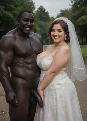 interfacial, long and thick black penis, A sensual wedding photo of a, at dark night in wedding ceremony, ((smiling Iranian chubby bride and groom dressed in traditional and modern wedding attire)), standing next to their, (((muscular brutal black skin bull man))), All three are posing happily together outdoors in a sunny garden setting, with soft natural lighting and a warm, festive atmosphere. The Iranian bride is wearing a slutty cutout white dress with subtle Persian embroidery, the groom in a formal suit, and their Korean friend is dressed stylishly in semi-formal attire. Everyone is laughing and enjoying the moment., photo, portrait, <lora:real-humans-PublicPrompts:.8>, <lora:RsmJemma1XL:.8>