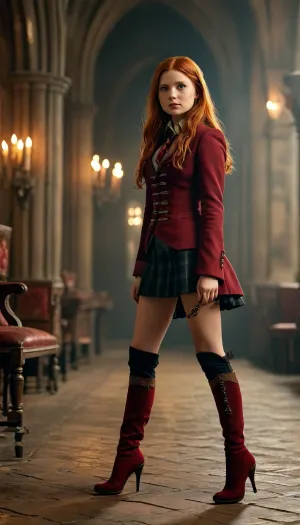 Ginny Weasley, Griffindor, full body, high, heels, sexy, heel, 15, cm, boots, <lora:398313_training_data:.8>, <lora:Midjourney Image Enhancer XL v1:.8>