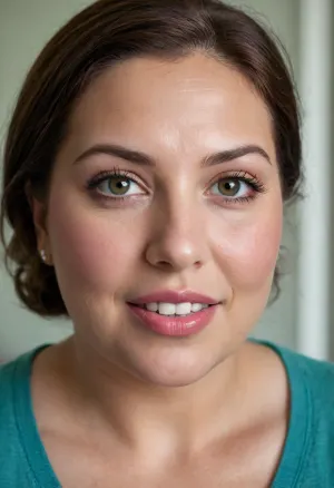 (masterpiece, best quality, photorealistic, ultra-detailed, highres, soft lighting), (obese), (gilf), 65 year old Macedonian woman, chubby heart-shaped face with refined features, thick arched eyebrows, large blue-green eyes with long thick eyelashes, straight nose with delicate tip, very plump glossy lips, chubby face, mature facial features, high cheekbones, soft chin, wrinkles on face, olive skin with warm undertone, few faint freckles on nose, straight white teeth, natural, (no makeup), bright lipstick, lips parted, mouth open, teeth showing, centered face, symmetrical, big smile, big lips, plump lips, sultry parted lips, wavy auburn hair with highlights framing face, in a softly blurred gradient background, <lora:add-detail-xl:.5>