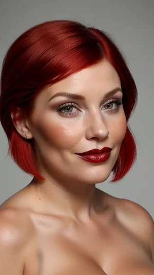 concept art, curvy milf, Red messy pixie hairstyle, makeup, <lora:CubzeV1Anything:.8>
