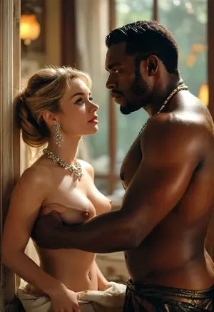 (Movie poster for a 1960s horor movie version of breakfast at Tiffany's:1.1), Huge black brute fucking white blonde milf in bedroom, (man looking on girl fucked doggy), ((husband watches)), chubby, ((huge African man fucks doggystyle)), orgasming, wet hair, beautiful detailed face, big beautiful eyes, interracial, caught cheating, sweaty woman, brown eyes, naked black man in room, white husband watches, night, he holds her neck, black on white orgy, woman fucked by black men, crying woman, back side view, another man sittingin corner, ((another man watching through window)), ((viewer at window)), ((spectators)), ((public interracial sex)), fishnet stockings, high heels, melkor mancin, tamada heijun art, strongbana art, dross art, aroma art, moisture art, reiq art, siroc art, <lora:MJ52:.8>