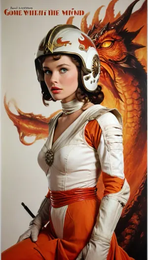 (Movie poster for a 1960s horor movie version of Gone with the Wind:1.1), Left side view, White background, woman is being penetrated by dragon, screaming, naked, anal sex, anal penetration, Jessica Rabbit, cum on body, cum on face, dragon is behind, standing sex, big dragon, <lora:MJ52:1.4>, wears, helmet, gloves, orange, and, white, spacesuit, <lora:StarWars1024:.8>