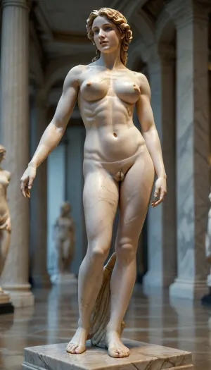 Venus of milo, with arms, large breasts, in a Museum, sharp background, full body view, in, the, style, of, MarbleStatueXL, <lora:MarbleStatueXL:1.3>